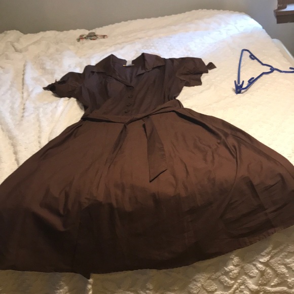 Brown Retro style dress. Shirtdress. Size 2XL - Picture 3 of 4